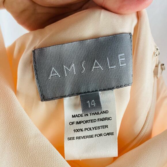 Amsale Tali Cowl Neck Maxi Formal Crepe Bridesmaid Dress Blush Size 14 - Picture 4 of 9